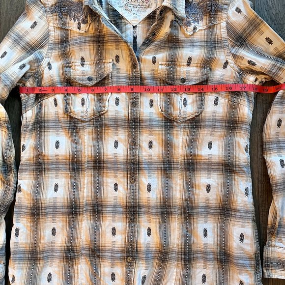 Ryan Michael Western Snap Button Plaid Long Sleeve Shirt 100% Cotton - Medium - Picture 4 of 8